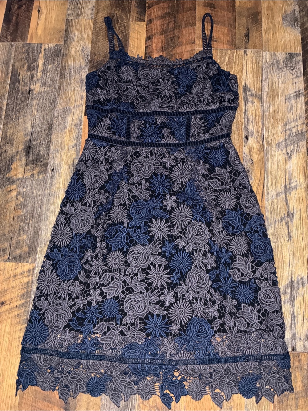 Navy Lace Floral A-Line Dress
